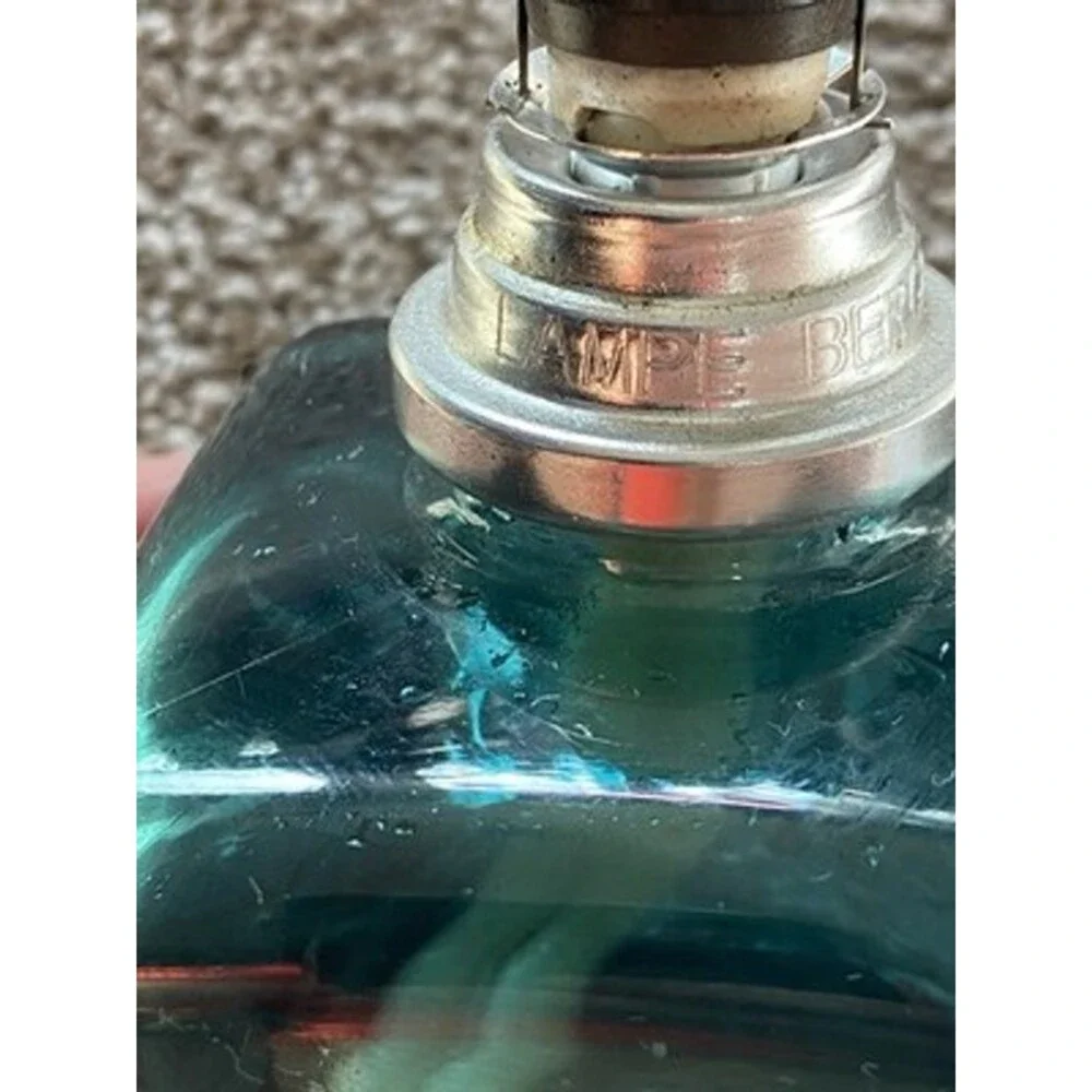Vintage Lampe Berger Aqua Glass Rectangular Fragrance Oil Lamp Silver Top